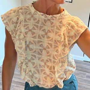 Karlie Ruffle Poplin Cap Sleeve Cotton Blouse, size small